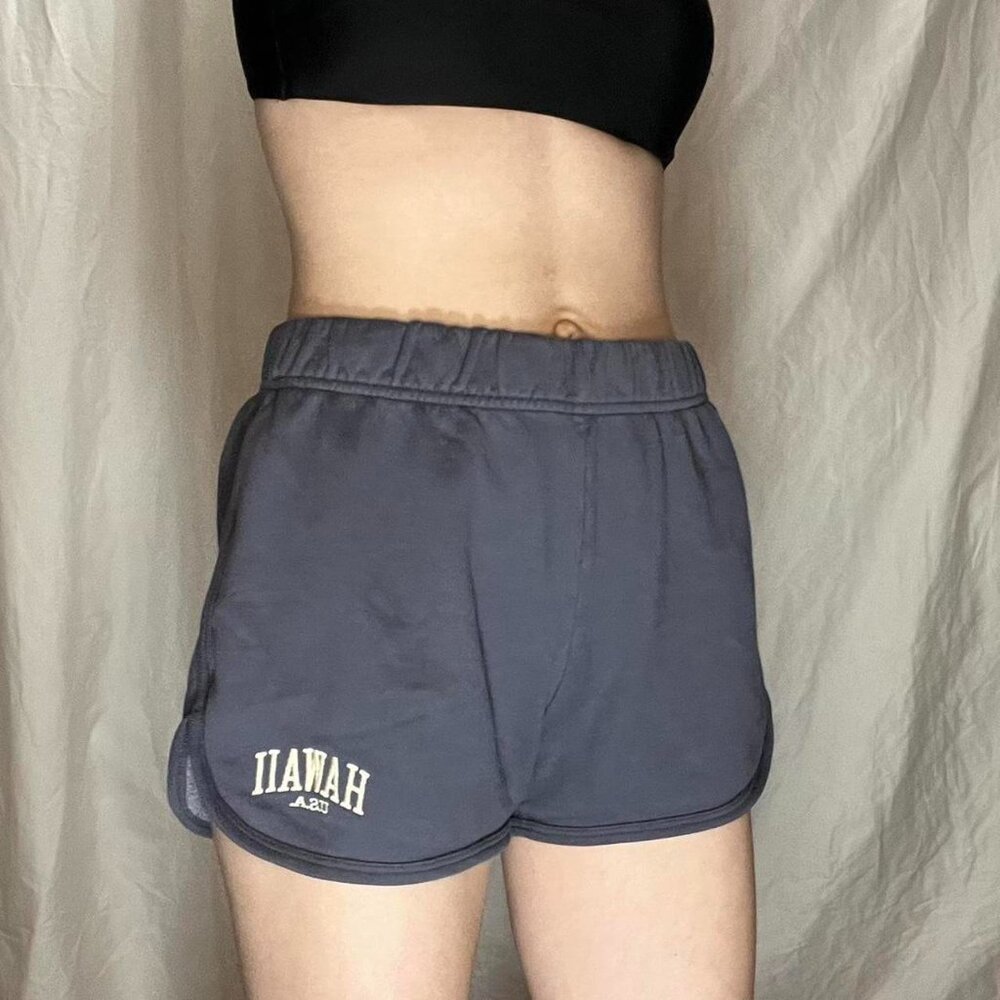 Brandy Melville Blue and White Athletic Shorts with Elastic Waistband